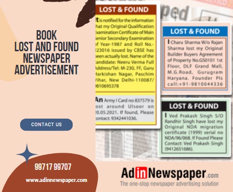Recover Your Lost Documents with publishing a Lost and Found Newspaper&nbsp;Advertisement