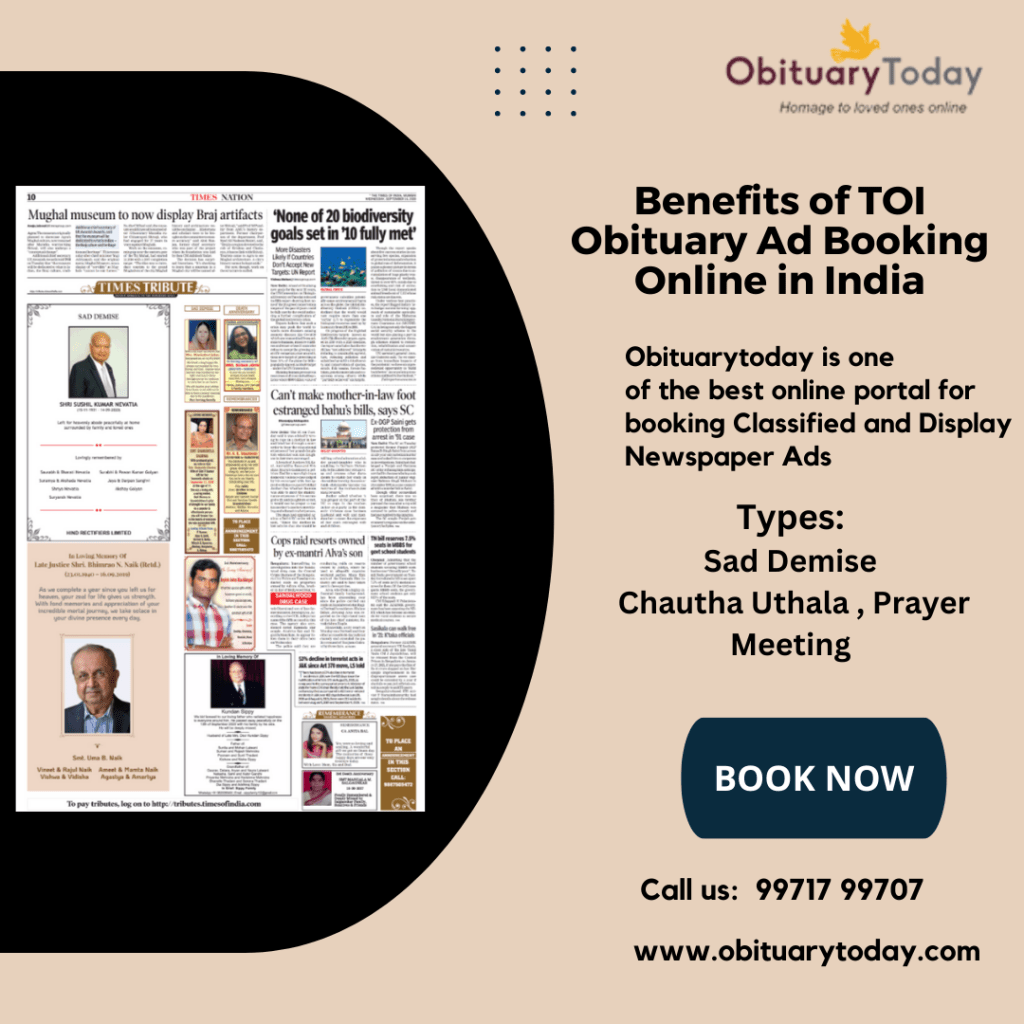 Benefits of TOI Obituary Ad Booking Online in&nbsp;India