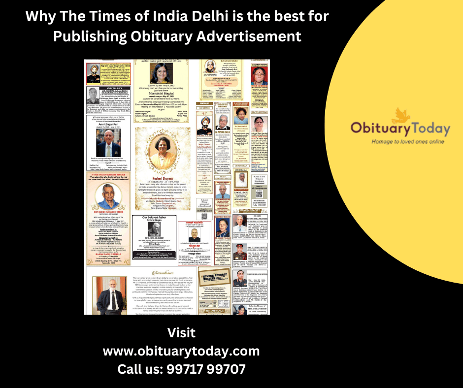 Why The Times of India Delhi is the best for Publishing Obituary&nbsp;Advertisement
