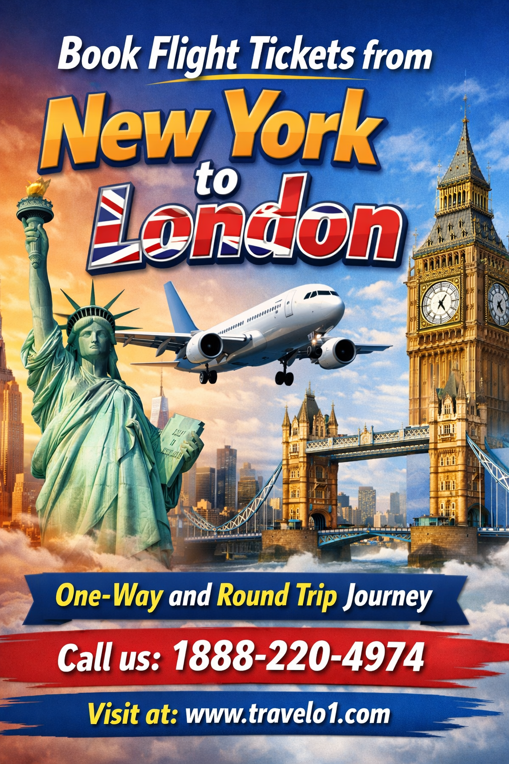 Book Flight Tickets from New York to London – One-Way and Round Trip Journey with&nbsp;Travelo1
